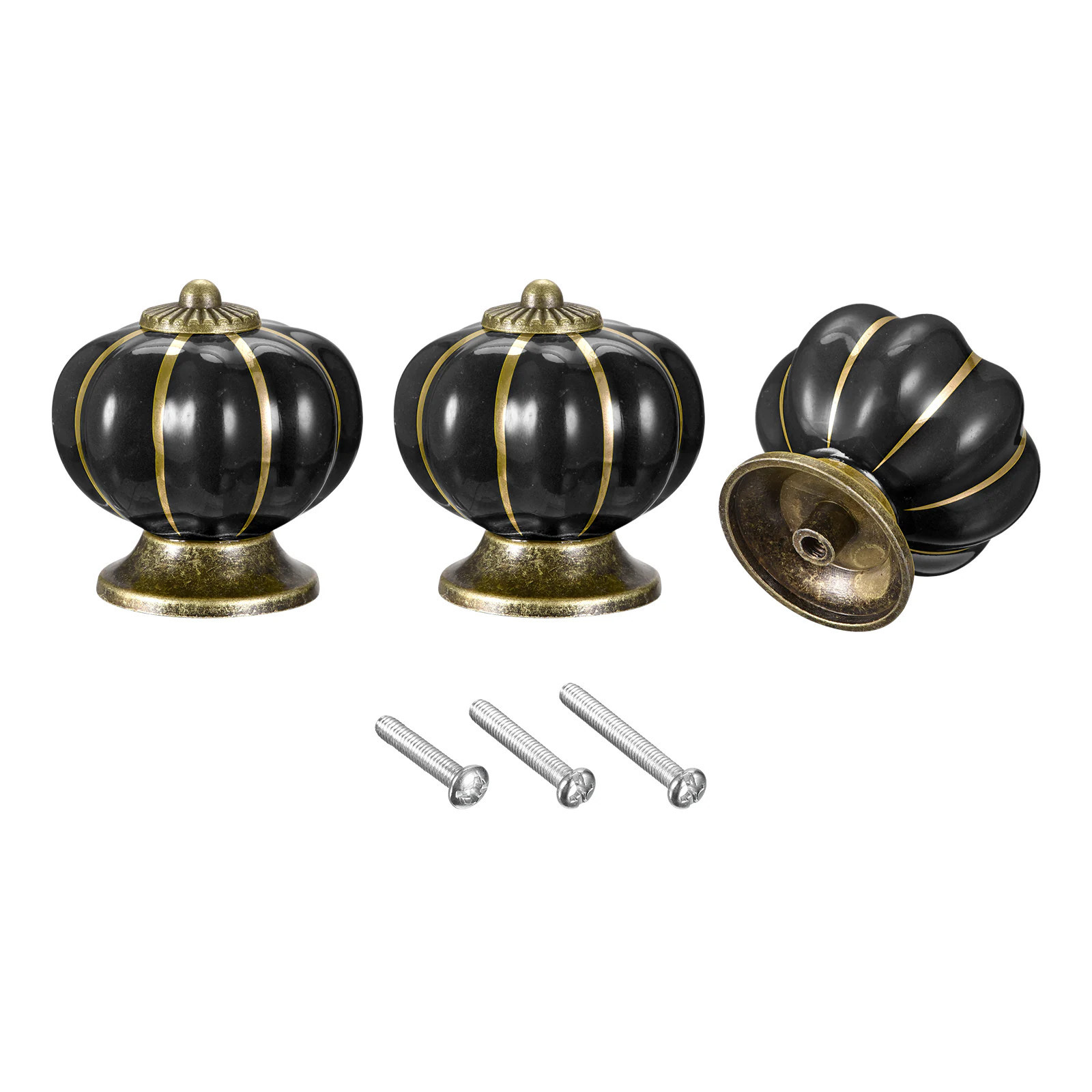 Unique Bargains Ceramic Drawer Knobs 3Pcs Pumpkin Shape Handles Pulls 40mm/1.57 Inch Dia Knob for Vintage Dressers Cupboard Wardrobe W Screws Black | Lowe's