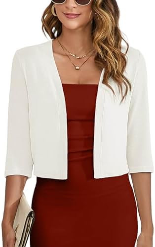 Heymoments Women's Thin Shrugs 3/4 Sleeve Lightweight Cropped Sweaters Open Front Cardigan for Dr... | Amazon (US)