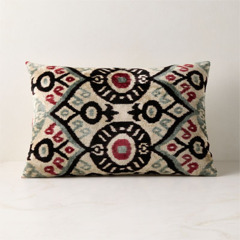 Ora Iced Blue and Black Turkish Silk Lumbar Pillow with Down-Alternative Insert 22"x15" | CB2 | CB2