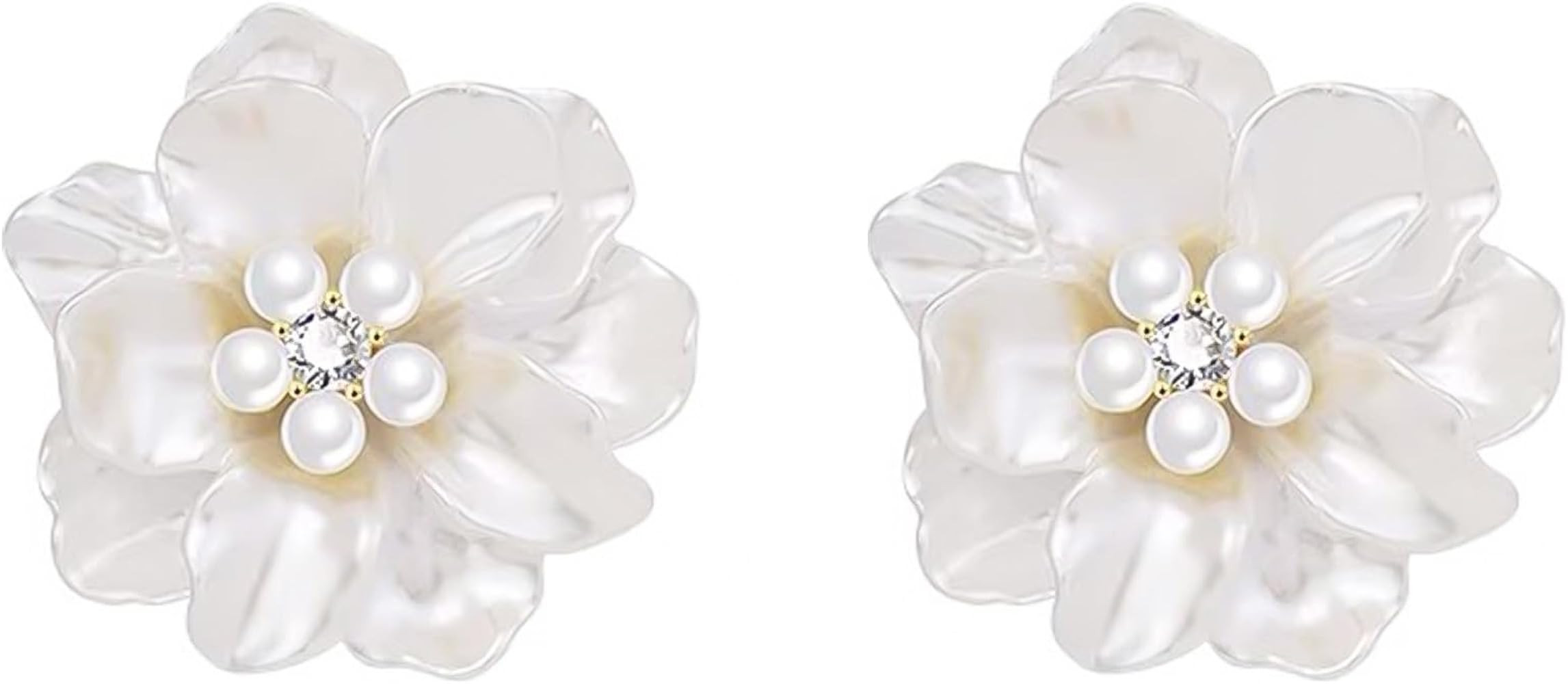 HETICA Classy Pearl Flower Stud Earrings for Women, Simplicity Flower White Pearl Camellia Stud E... | Amazon (US)