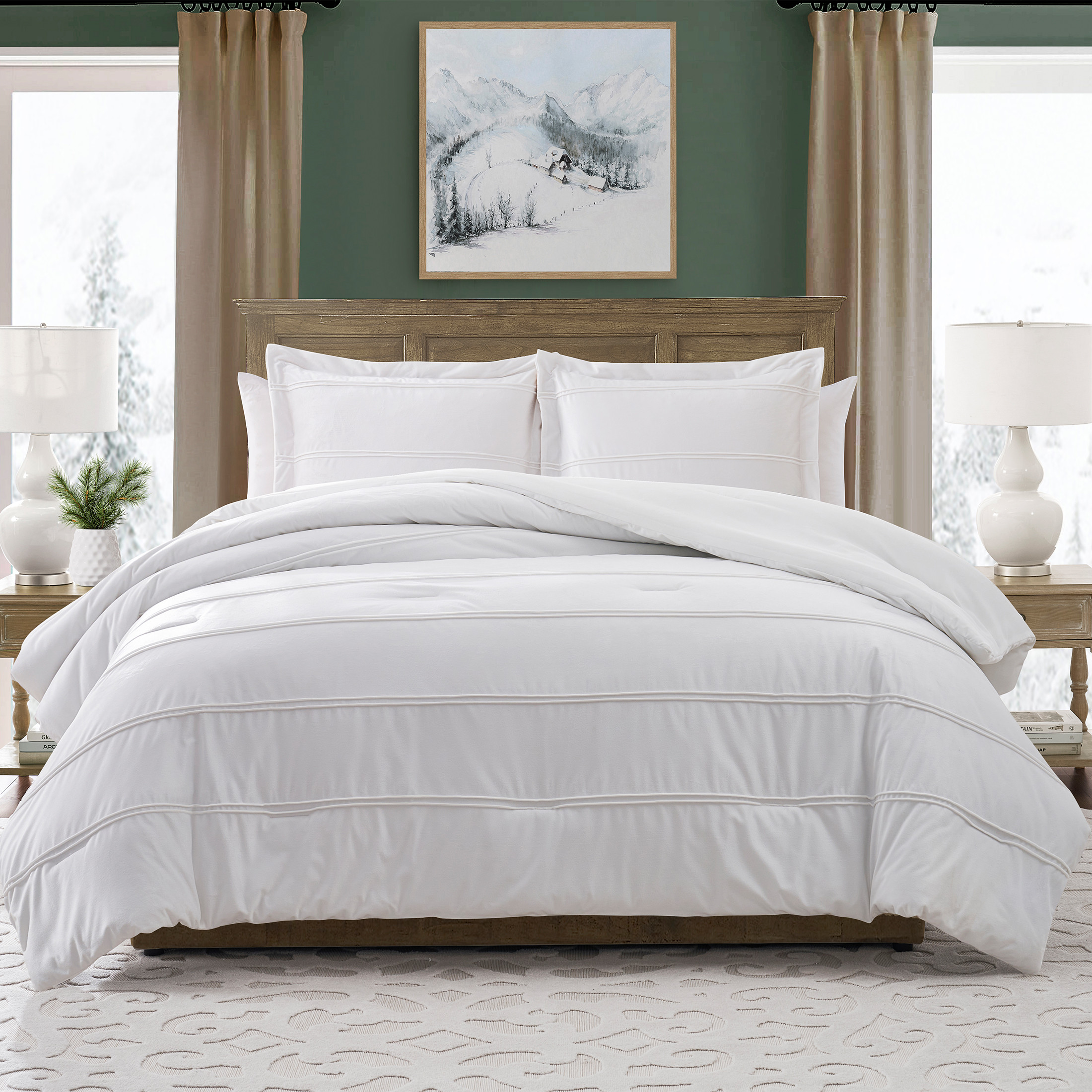 My Texas House Rosalinn 3-Piece Bright White Velvet Stripe Comforter Set, Full/Queen | Walmart (US)