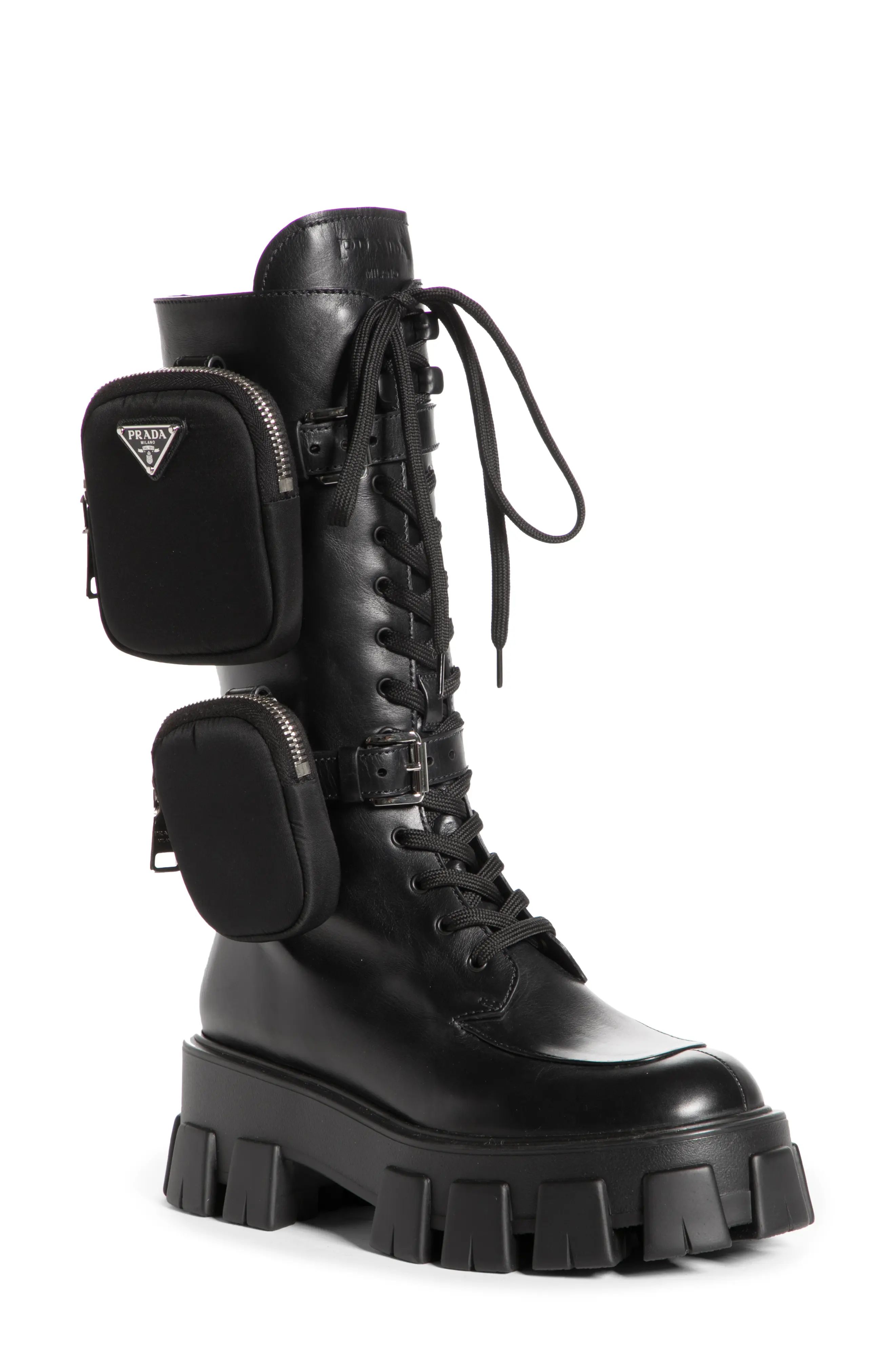 Prada Removable Pouch Combat Boot, Size 9Us in Black at Nordstrom | Nordstrom