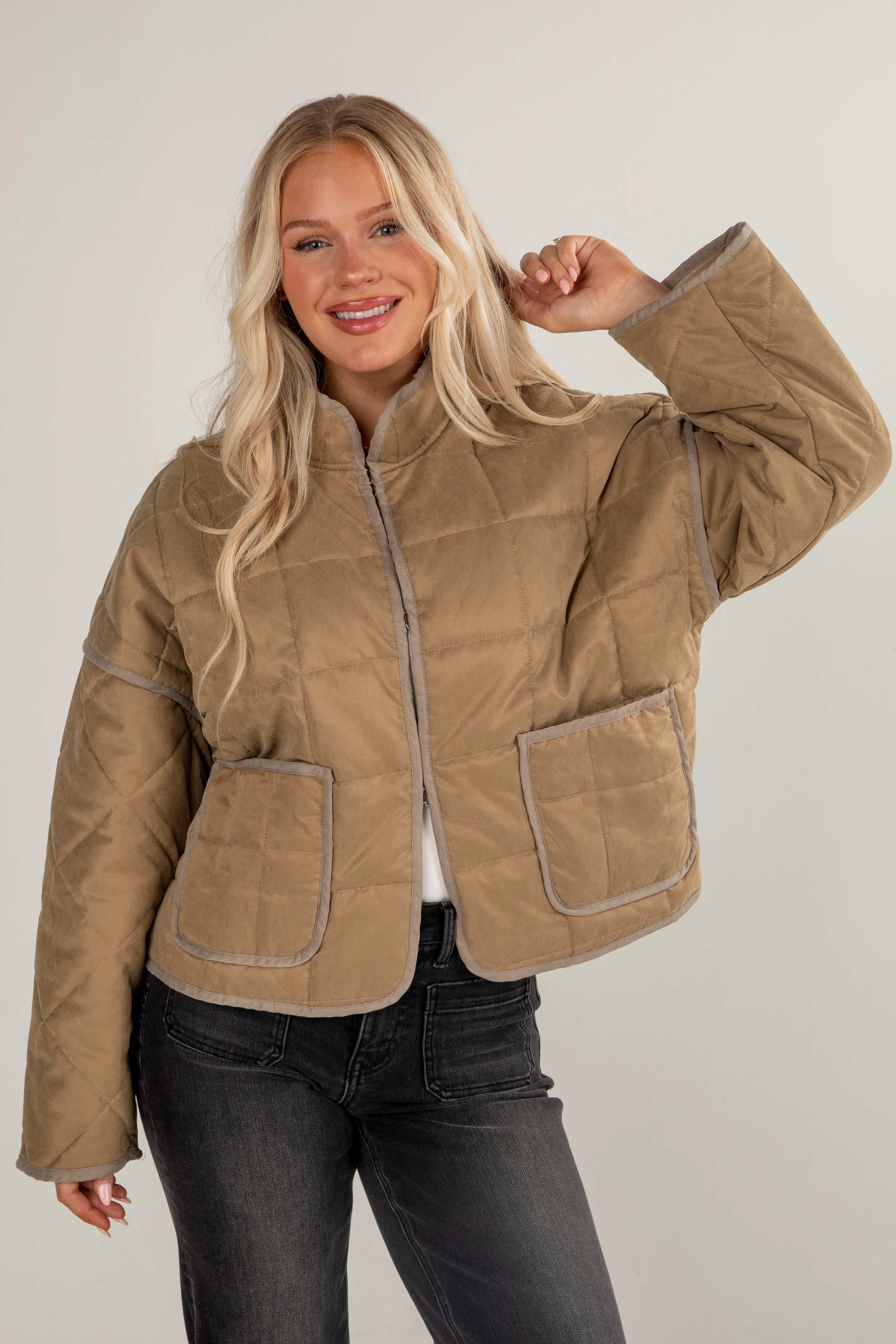 Cute Light Olive Quilted Jacket | Women's Outerwear | Dress Up | Dress Up
