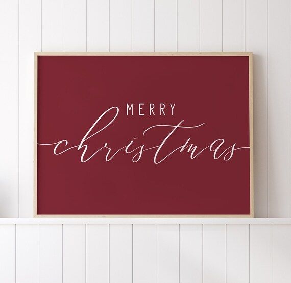 Dark Red Merry Christmas Print Christmas Printable Wall Art | Etsy | Etsy (US)