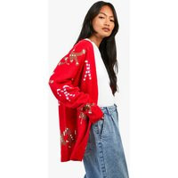 Womens Gingerbread And Candy Cane Christmas Cardigan - Red - M | boohoo (US & Canada)