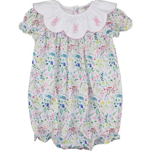 Floral Pique Embroidered Bunny Bubble - Shipping Early March | Cecil and Lou