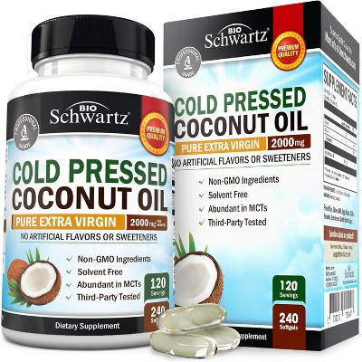 Cold Pressed Coconut Oil Capsules 2000mg, Promotes Healthy Skin Nails & Hair, Support Healthy Bloating & Digestion, Bioschwartz, 240ct 4-Month Supply | Target