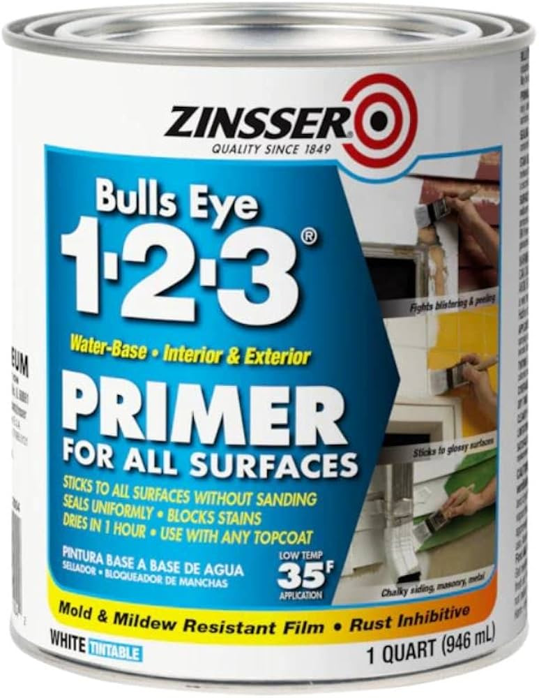 ZINSSER 1 qt 02004 White, Bulls Eye 1-2-3 Water-Based Stain Blocking Primer/Sealer | Amazon (US)