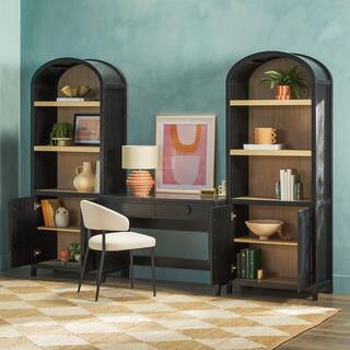 3-Piece Modern 38 in. Waterfall Black Writing Desk with Pull Drawers and 2 76 in. Cabinet Bookcases | The Home Depot