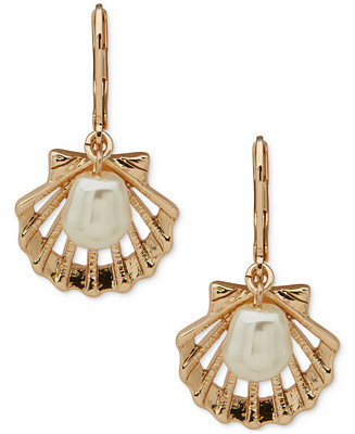 Gold-Tone Imitation Pearl Shell-Motif Drop Earrings | Macy's