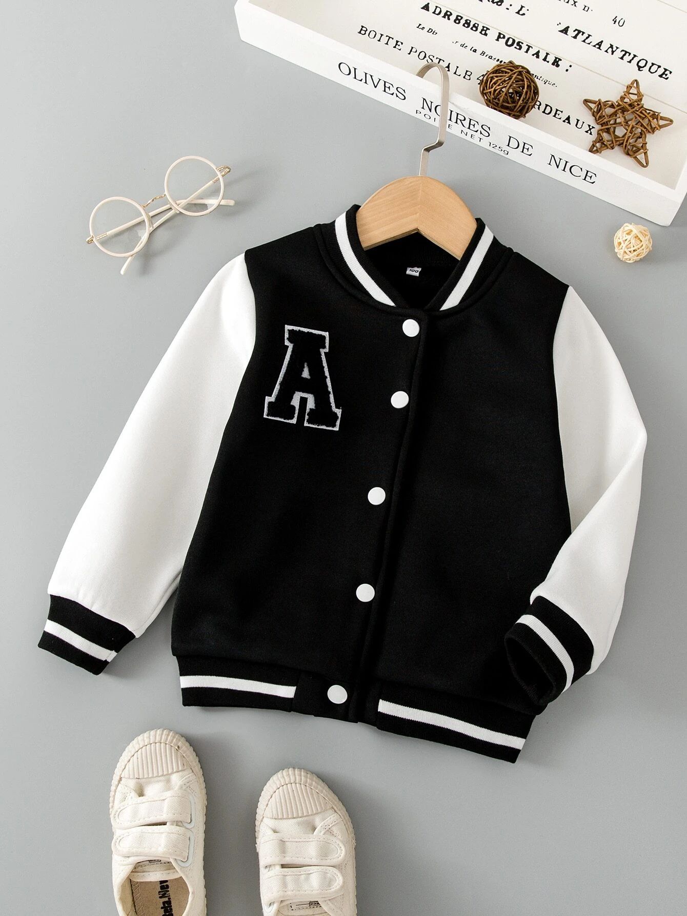 SHEIN Kids Academe Toddler Boys Letter Patched Thermal Varsity Jacket | SHEIN