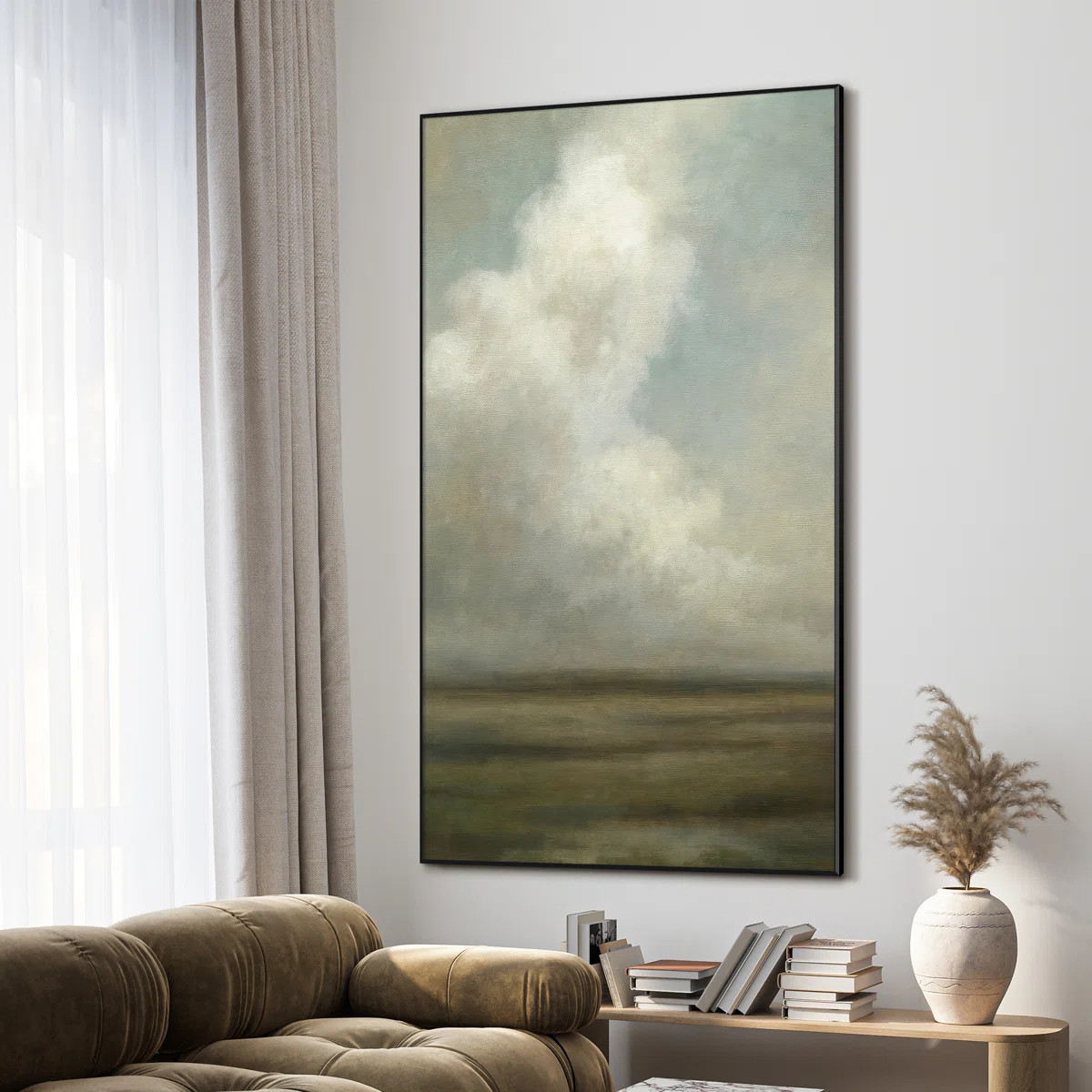 Extra Large Serene Cloudy Sky Landscape Wall Art Print - Neutral Soft Tone Artwork Vintage Decor ... | Wayfair North America
