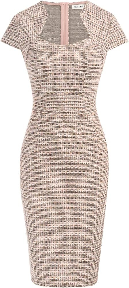 GRACE KARIN Women's Gorgeous Pencil Dress Cap Sleeve Tweed Pencil Dress for Work | Amazon (US)