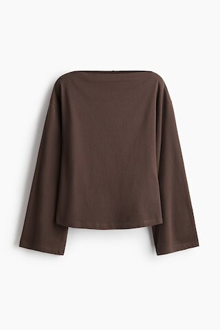 H & M - Boat-neck cotton top - Brown | H&M (UK, MY, IN, SG, PH, TW, HK)
