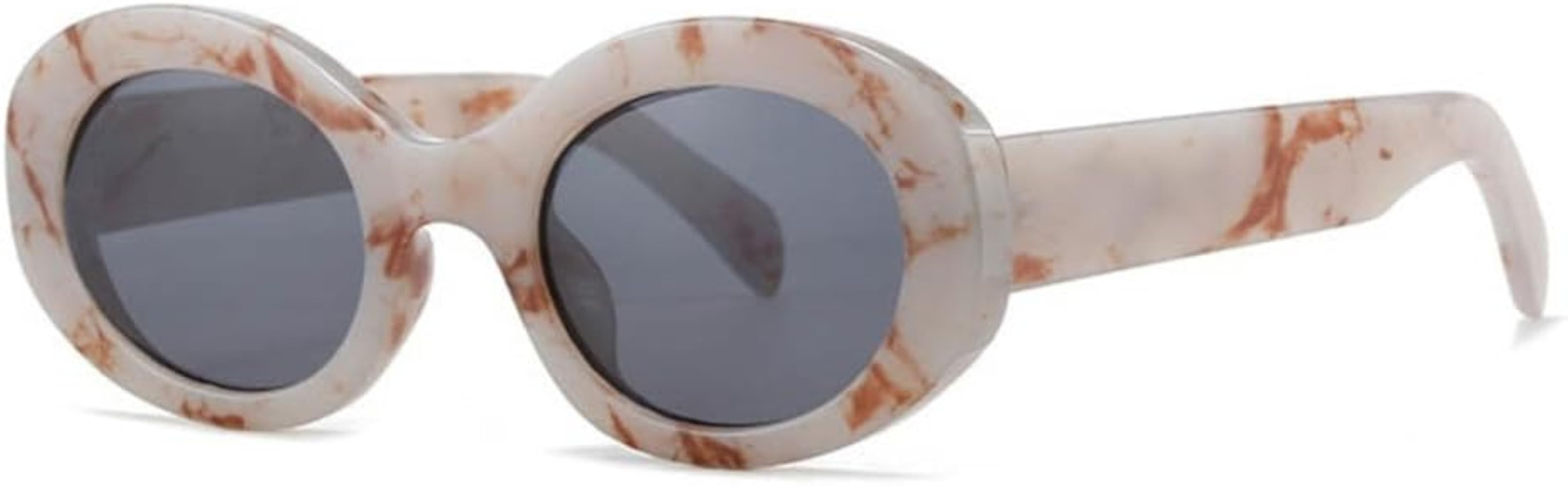 Metal Hinges Women Oval Sunglasses Shades Eyewear Female Marbling Sun Glasses Men | Amazon (US)