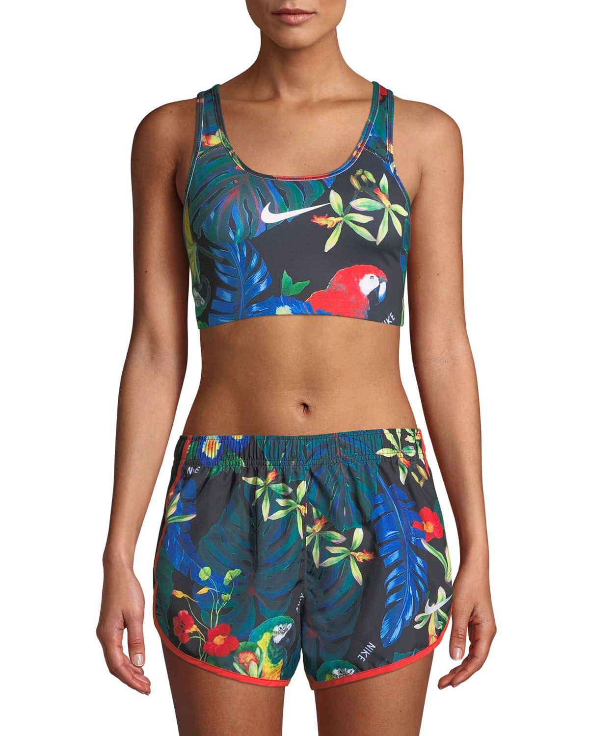 Swoosh Floral-Print Mid-Impact Sports Bra | Neiman Marcus