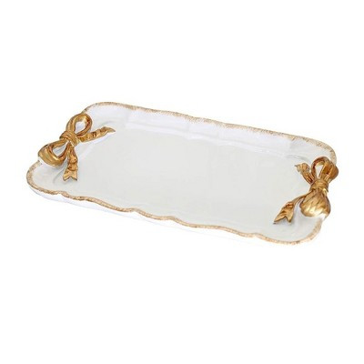 Zeus & Ruta Bow Accent Decorative Tray, Resin Organizer for Jewelry, Cosmetics & Vanity Storage, White | Target