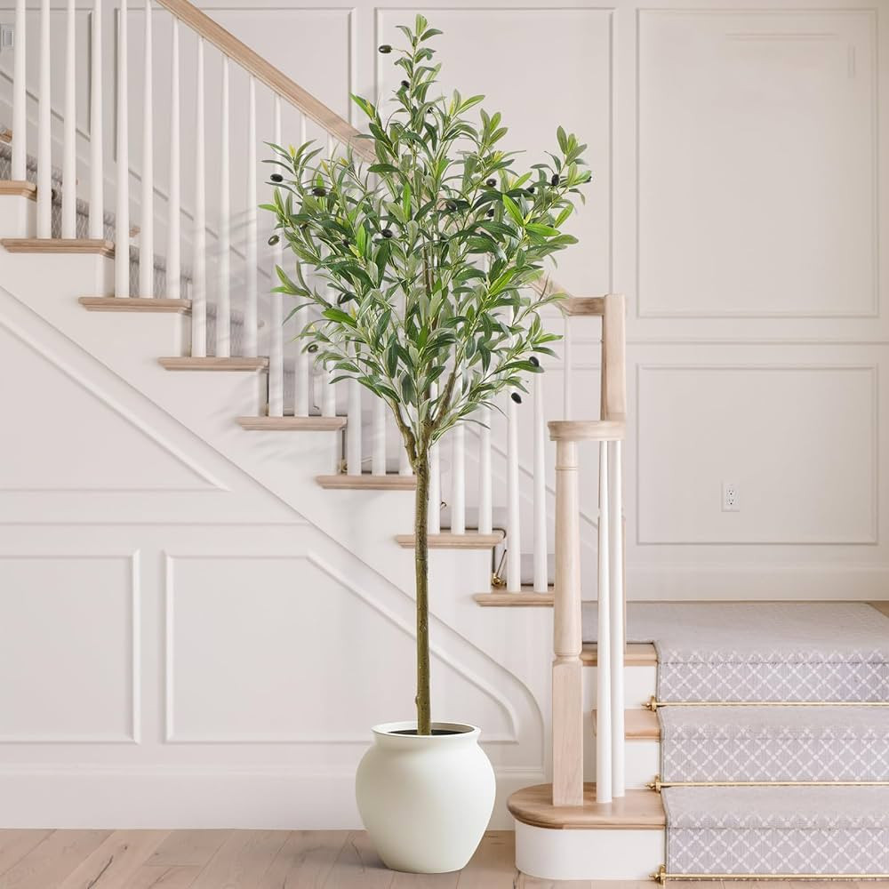 Faux Silk Olive Tree 5ft,Artificial Olive Trees Indoor,Fake Olive Plants with Natural Wood Trunk ... | Amazon (US)