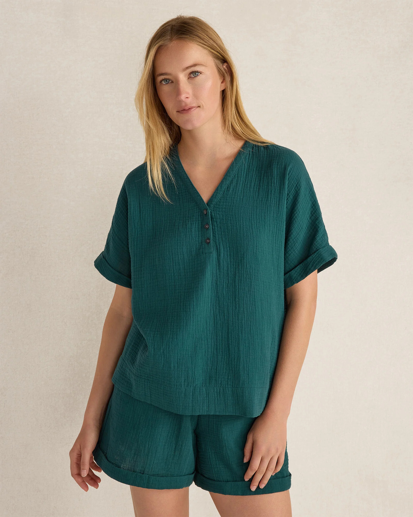 Organic Cotton Gauze V-Neck Top | Talbots