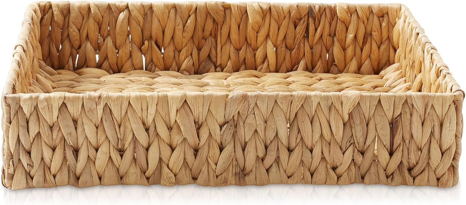 Casafield Set of 2 Bathroom Storage Baskets, Natural - Water Hyacinth, 15.75" W x 11.25" D x 3.25... | Amazon (US)