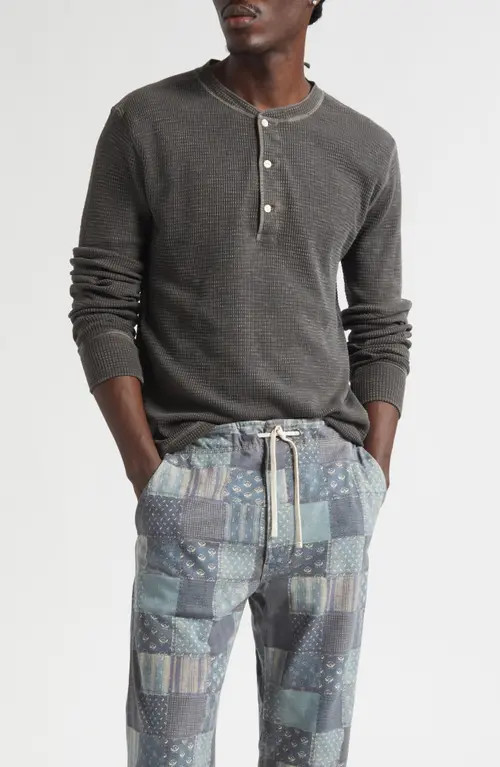 Double RL Waffle Knit Long Sleeve Henley in Faded Black Canvas at Nordstrom, Size X-Large | Nordstrom