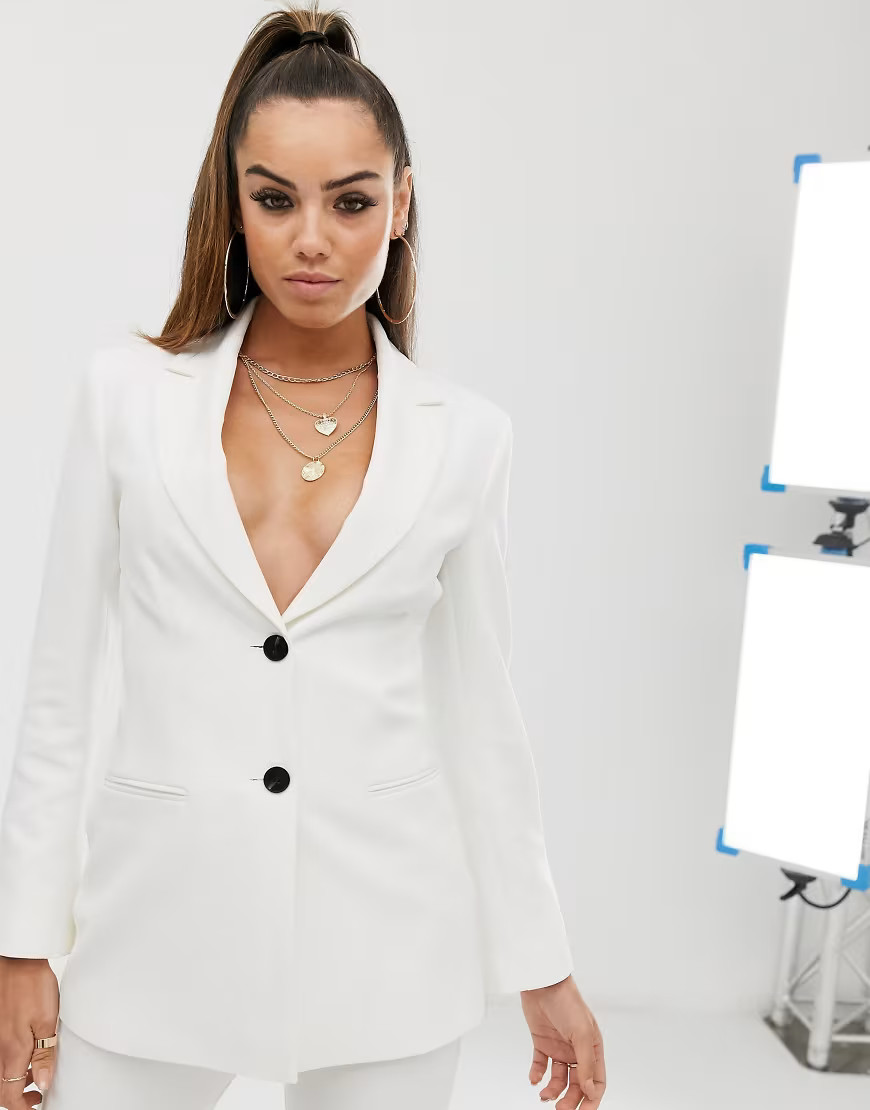 ASOS DESIGN pop waisted suit blazer in ivory-White | ASOS (Global)