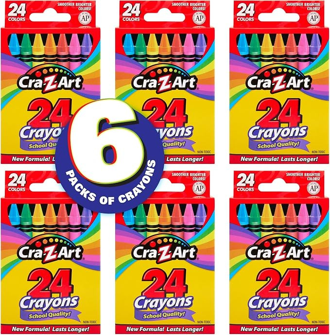 Cra-Z-Art Crayons, Bulk Pack, 24 Count, 6 Packs of Crayons, Bulk School Supplies for Classroom, B... | Amazon (US)