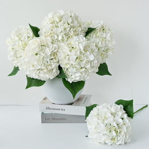5 Pcs White Silk Hydrangeas Aritificial Flower Boho 20'' Faux Dried Touch Hydrangeas for Spring I... | Amazon (US)