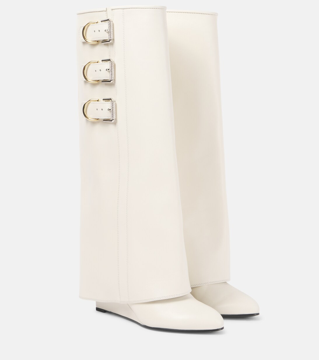 Shark Lock Buckles leather knee-high boots | Mytheresa (UK)