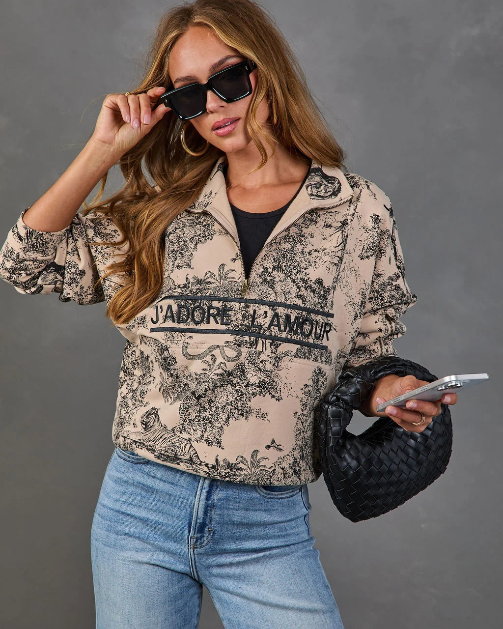J'adore Darling Toile Print Fleece Quarter Zip Sweatshirt | VICI