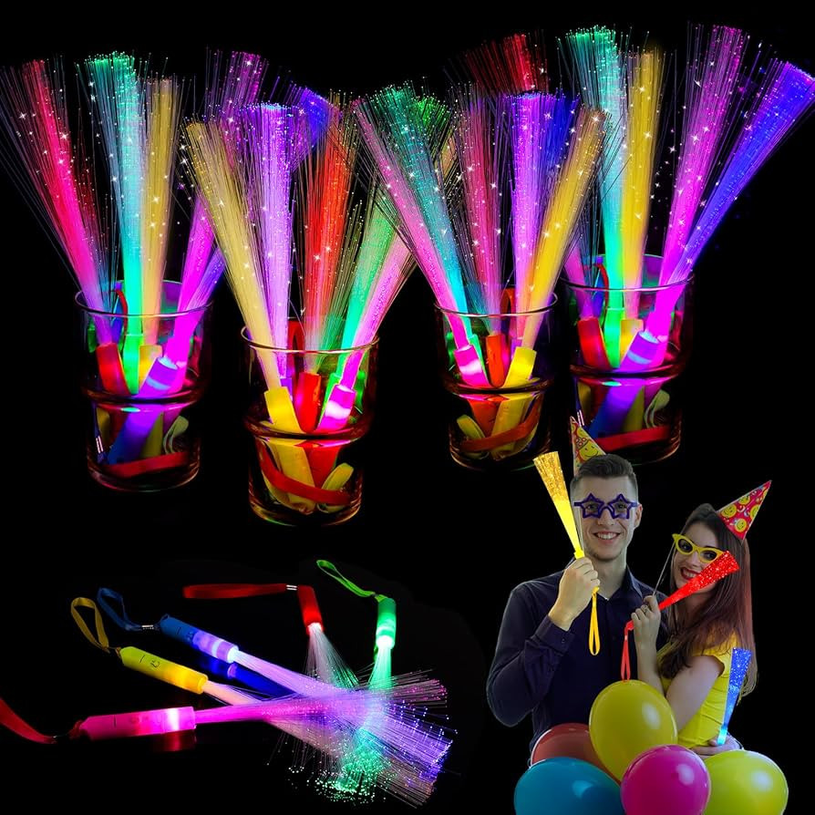 30PCS Fiber Optic Wand Glow Sticks, LED Light Up Wand, Glow in the Dark Party Supplies, Light Up ... | Amazon (US)