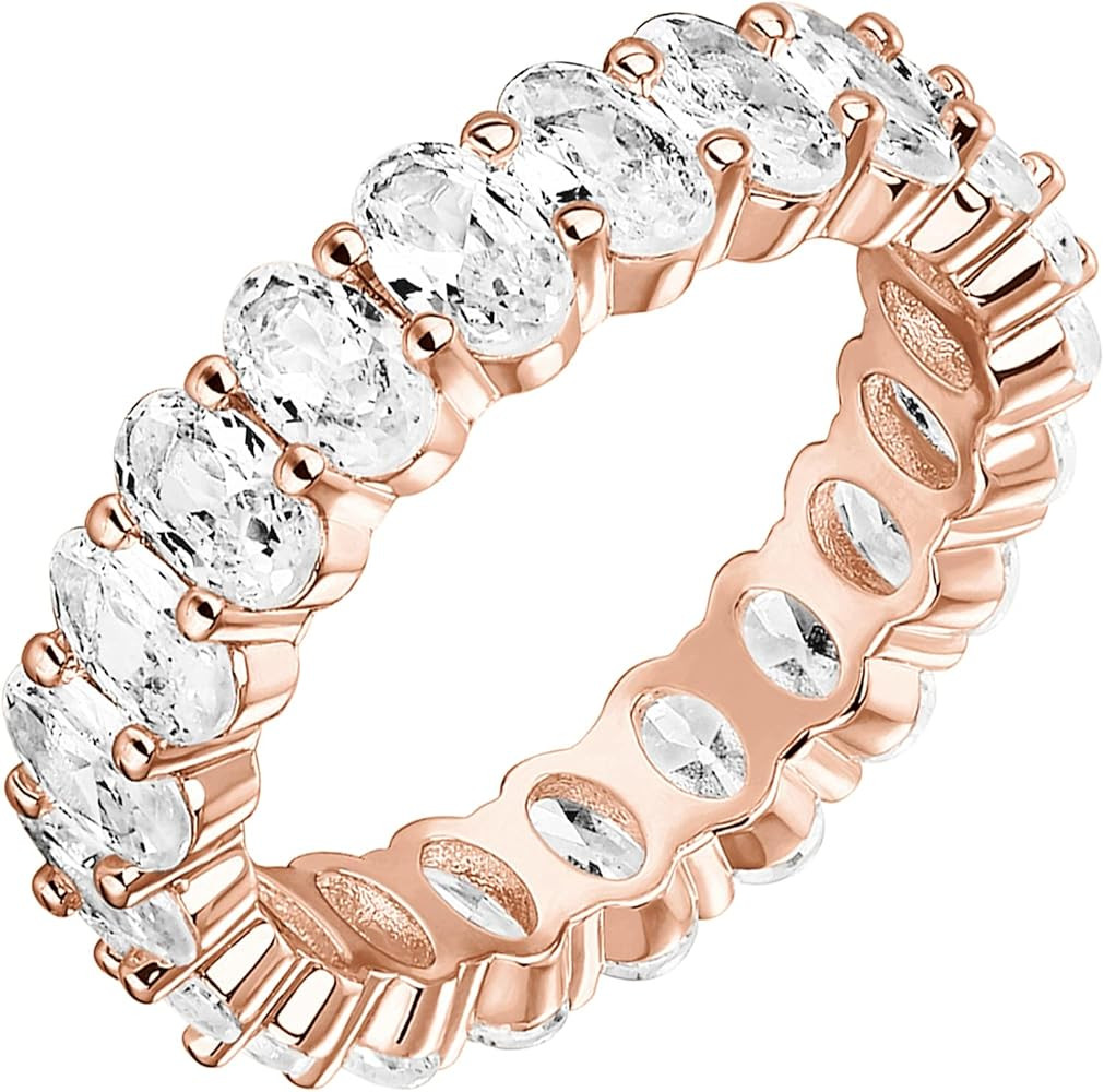 PAVOI 14K Gold Plated Rings Oval Cubic Zirconia Love Ring | 5mm Stackable Rings for Women | Gold ... | Amazon (US)