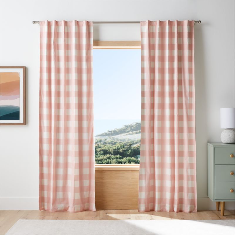 Pink Buffalo Check Cotton Blackout Window Curtain Panel 44"x96" + Reviews | Crate & Kids | Crate & Barrel