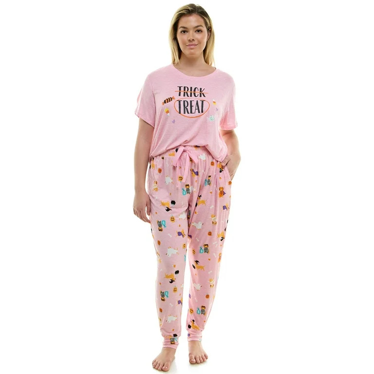 Jaclyn Short Sleeve Crew Neck & Jogger Halloween Pajama Set | Walmart (US)