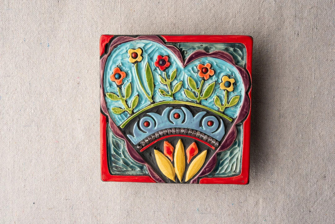 Happy Heart Handmade Ceramic and Mosaic Tile Mounted Square Wall Art MADE to ORDER by Romy and Cl... | Etsy (US)