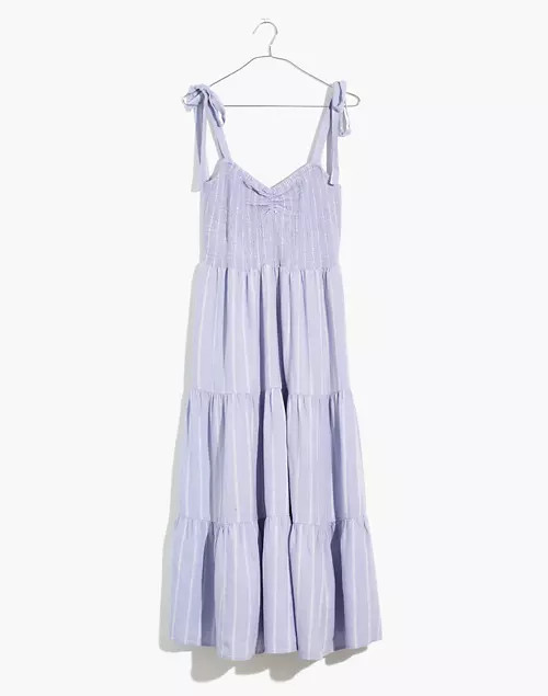 Linen-Blend Lucie Tie-Strap Tiered Midi Dress in Stripe | Madewell