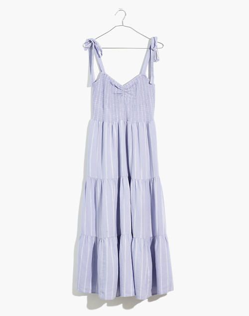 Linen-Blend Lucie Tie-Strap Tiered Midi Dress in Stripe | Madewell