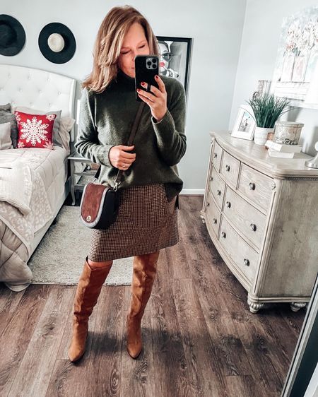 J.Crew Factory SALE💥❤️ loving this check skirt styled with the turtleneck sweater. Cute outfit for fall, teacher outfit, skirt outfit, work outfit, boots, sale, fall outfit 

#LTKworkwear #LTKsalealert #LTKfindsunder50