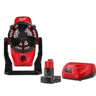 M12 12-Volt Lithium-Ion Cordless Jobsite Fan with M12 4.0 Ah Starter Kit | The Home Depot