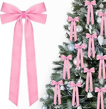 MUKOSEL 12Pcs 5in X 10in PIink Velvet Ribbon Bows Christmas Tree Decorations, Xmas Ornaments Vint... | Amazon (US)