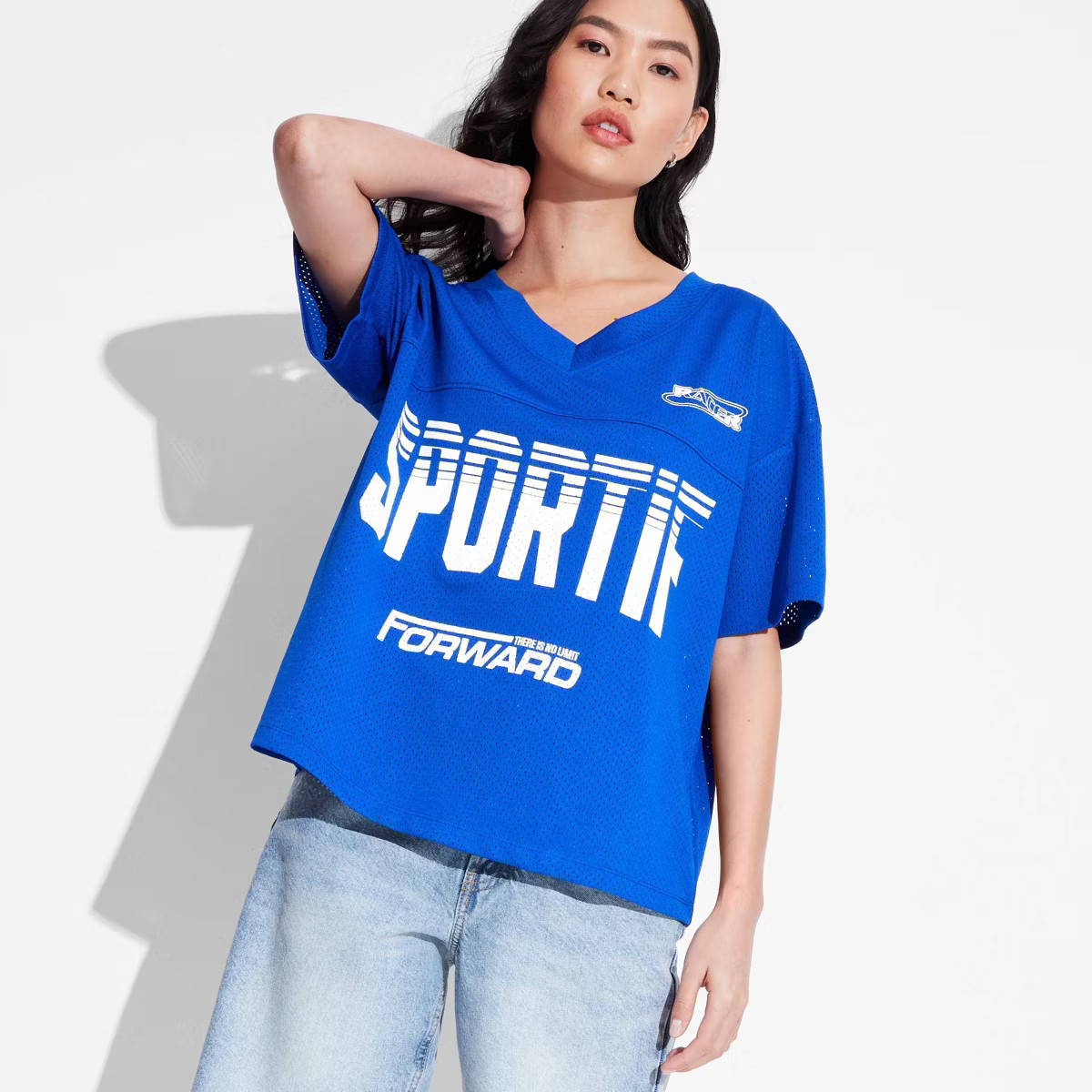 Women's Short Sleeve Graphic Mesh Jersey Shirt - Wild Fable™ Cobalt L | Target