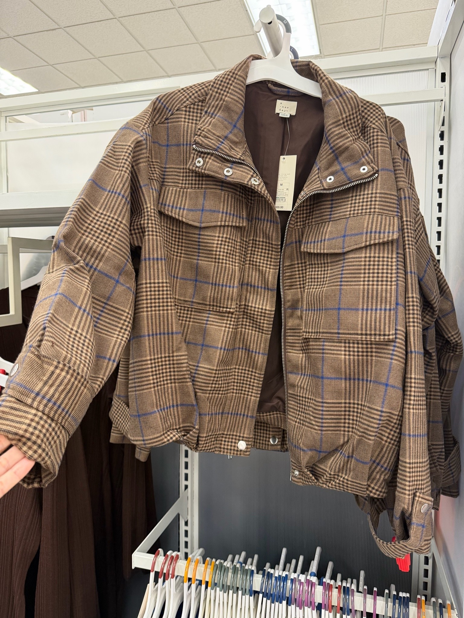 The viral funnel neck plaid jacket