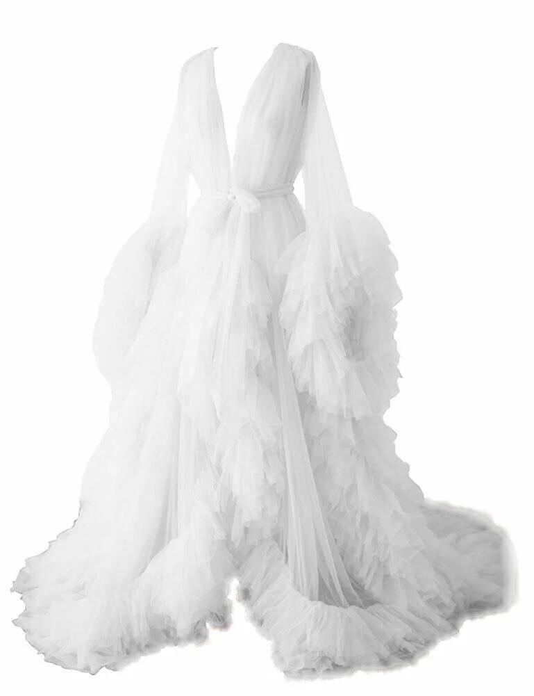 Tulle Puffy Full Sleeves Kimono Pregnant Party Dress Sexy See Through Maternity Robes | Walmart (US)