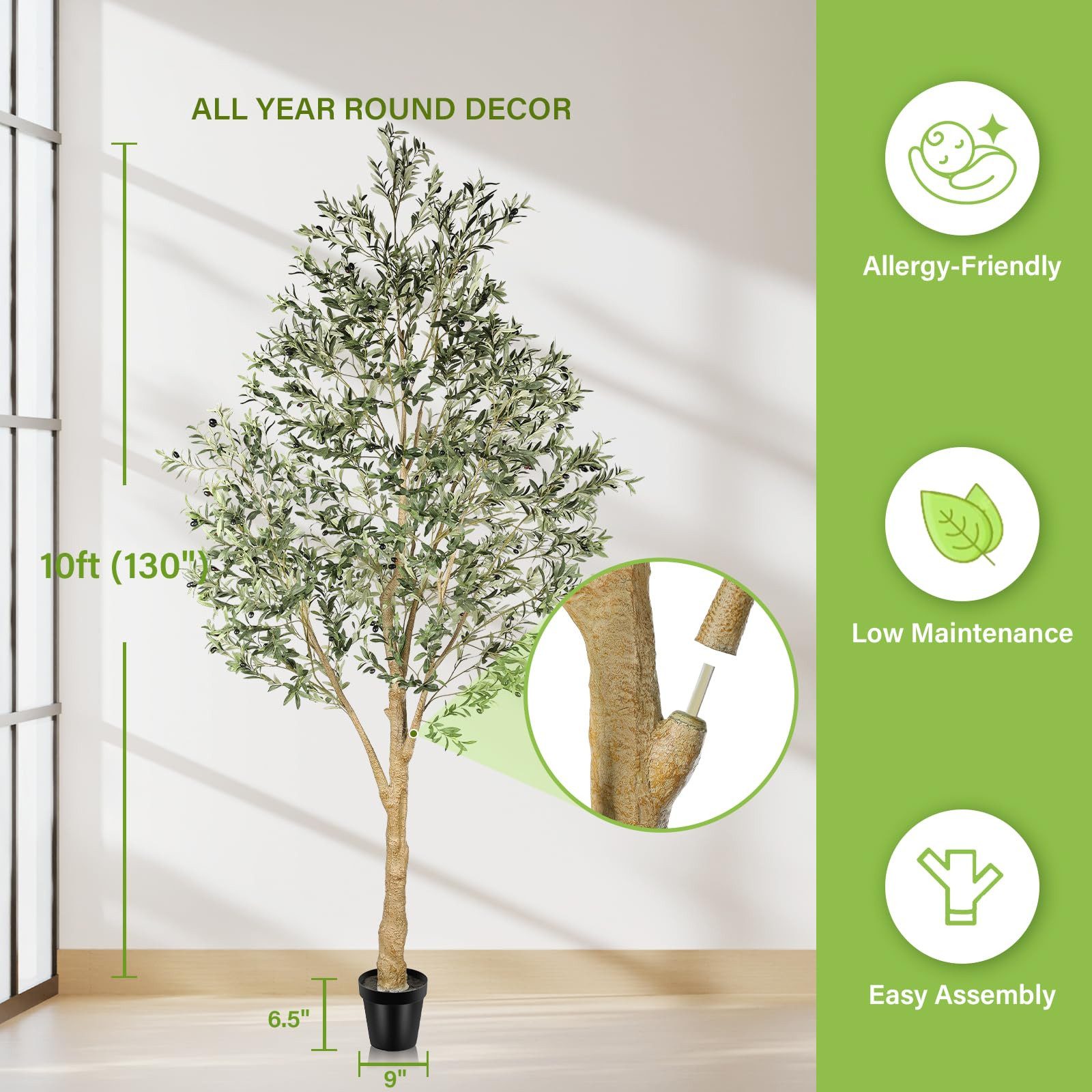 Realead Artificial Olive Tree 10 Feet, Large Fake Olive Tree with Natural Wood Trunk and Lifelike... | Amazon (US)