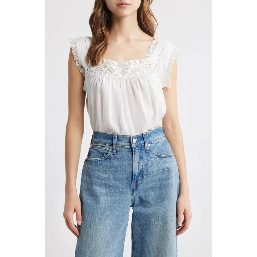 DÔEN Aphra Lace Trim Top in Salt at Nordstrom, Size Small | Nordstrom
