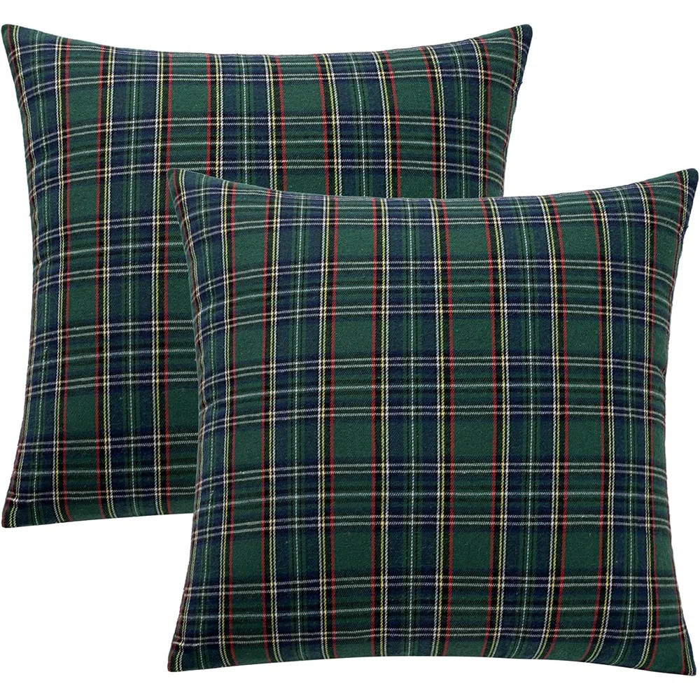 Christmas Set Of 2 Scottish Tartan Plaid Throw Pillow Covers Farmhouse Classic Decorative Outdoor... | Wayfair North America
