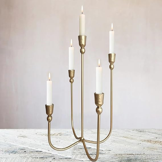 Iron Tabletop Candelabra - Decorative Metal Candelabra Candle Holder, 5 French Dinner Candles (Di... | Amazon (US)