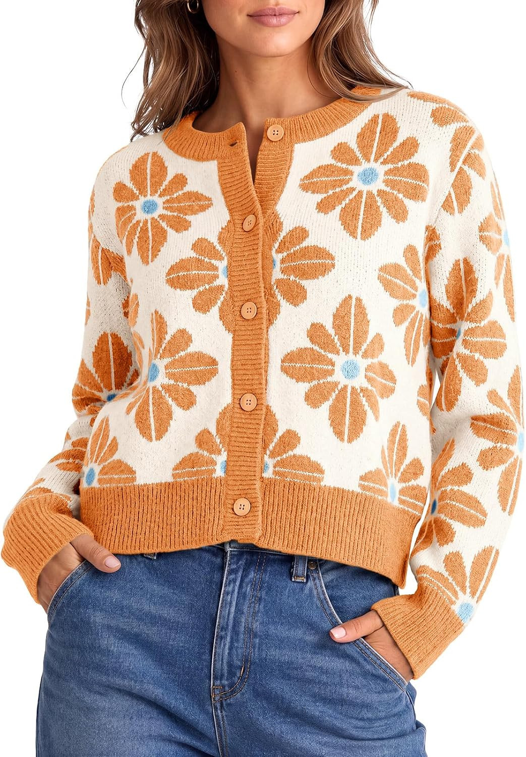 Saodimallsu Womens Floral Cardigan Sweaters Fall Button Up Trendy Outfits | Amazon (US)