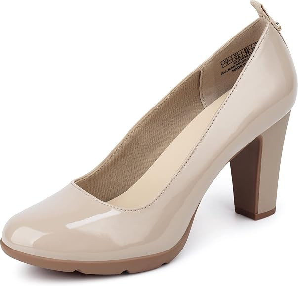 JENN ARDOR Women's Pumps Closed Round Toe Block High Heels 3 inch Leather Pump Shoes | Amazon (US)