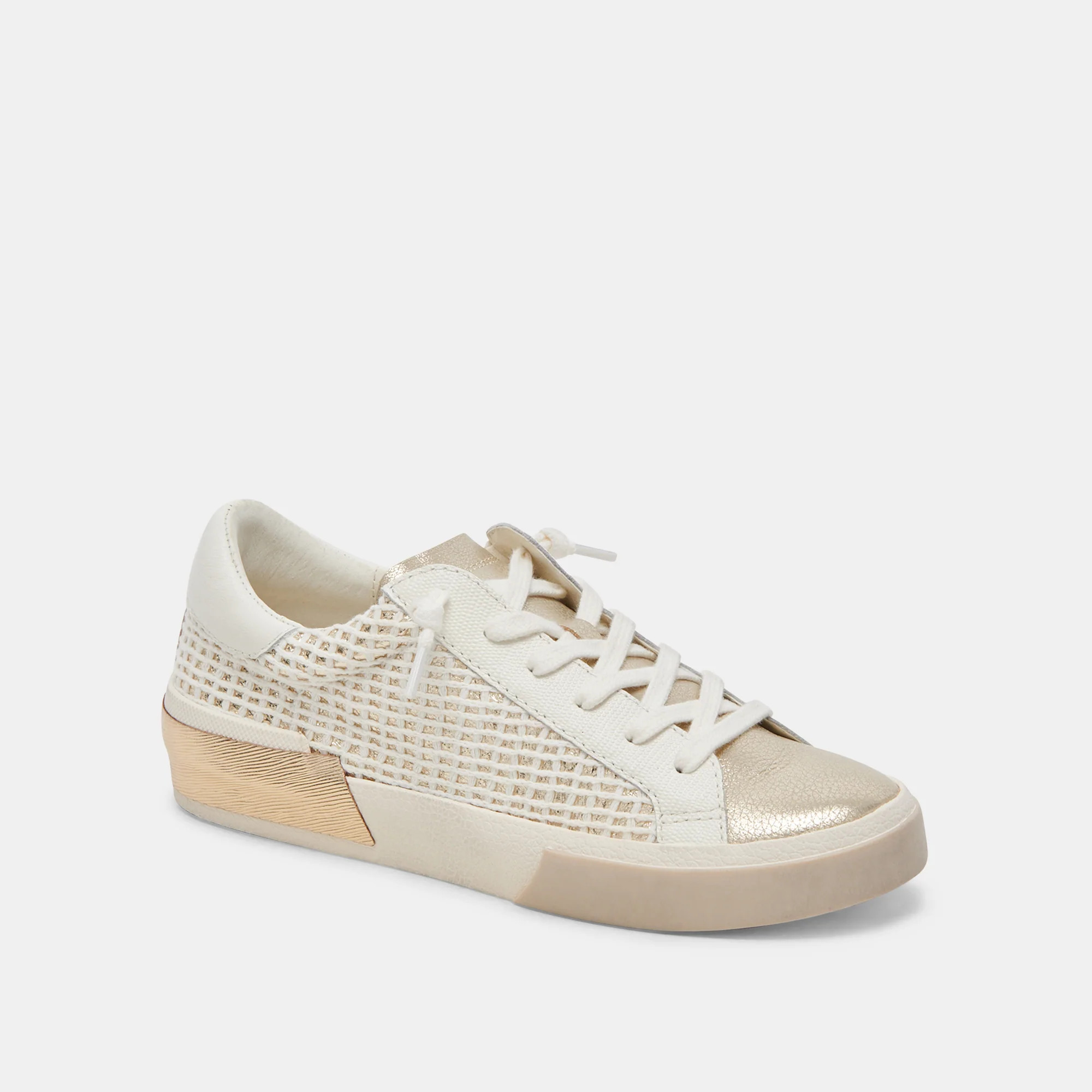 ZINA SNEAKERS BONE GOLD WOVEN | DolceVita.com